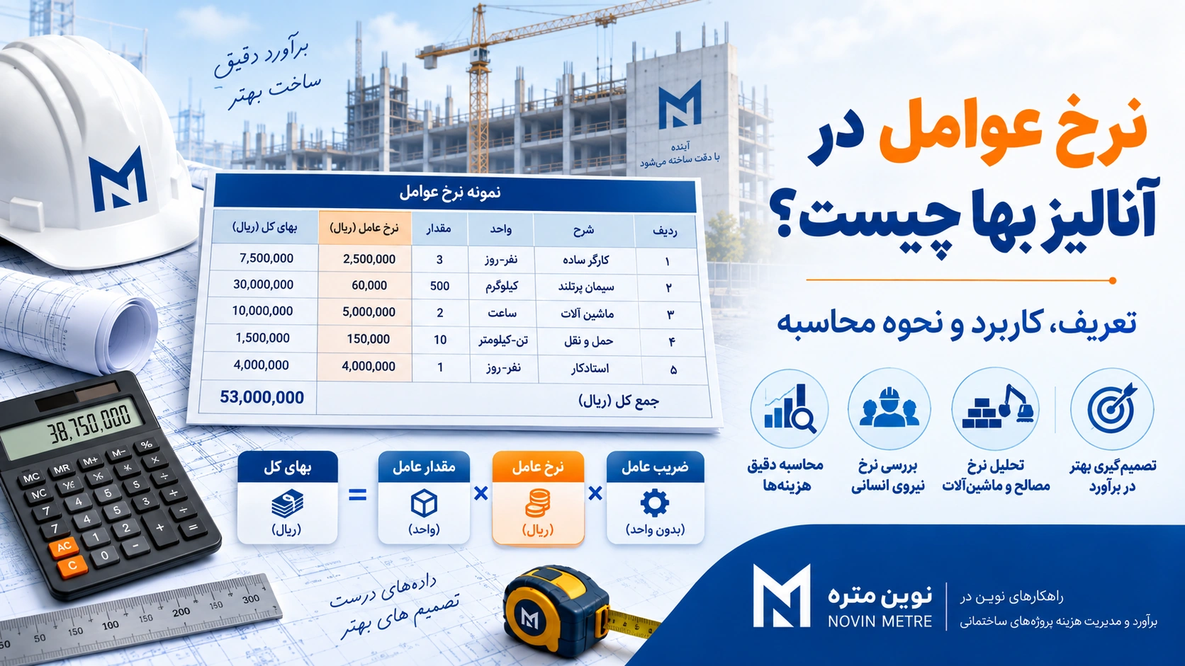 نرخ عوامل در آنالیز بها چیست؟ نحوه محاسبه و کاربرد در فهرست بها